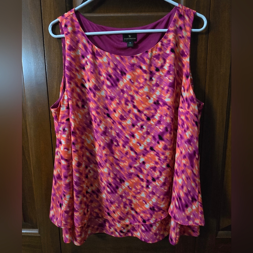 Worthington Vibrant Pink and Orange Blouse Size XL